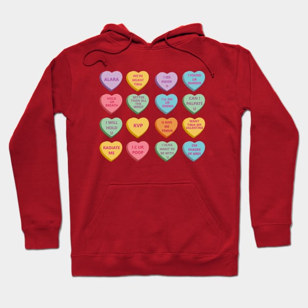 Funny Xray Valentines Candy Hearts WT Background Hoodie by Humerushumor